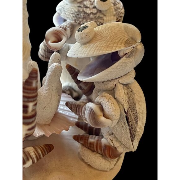 Handcrafted Shell Turtle Musician Figurines Under Palm Tree 4" T Vintage - Picture 7 of 14